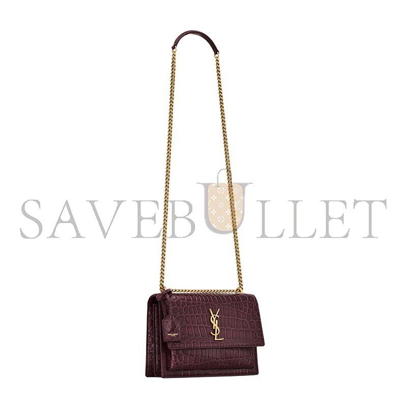 YSL SUNSET MEDIUM IN CROCODILE-EMBOSSED LEATHER 4429062US0W6991 (22*16*6.5cm)
